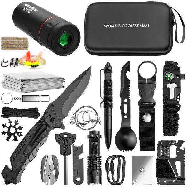 LANKAMO Emergency Survival Kit Gifts for Men Husband Dad, 34 in 1 Survival Gear and Equipment for Camping Hiking Outdoors Adventures, Birthday Christmas for Men Boyfriends Fathers