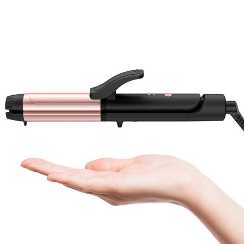 Mooqlizz Dual Voltage Curling Iron, Travel Flat Iron Hair Curler in One for European, 1 1/4 Inch Ceramic Plates with Adjustable Temperature, Travel Size Glove Included, Black