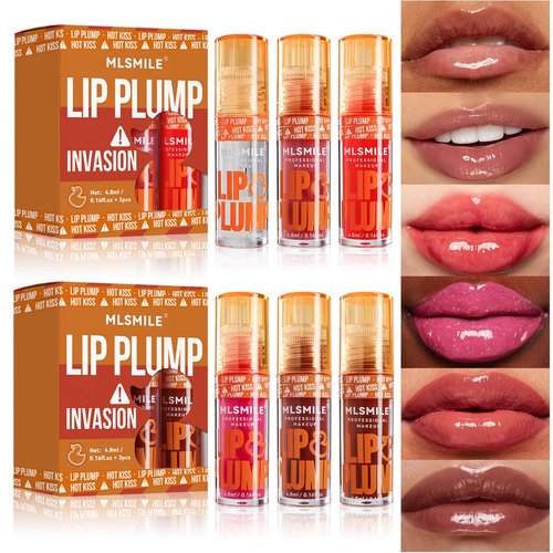 6Colors Plumping Lip Gloss, High Pigment No Sticky Lip Gloss, Hydrating Lip Oil Lip Glaze, Lip Balm For Women, Shining Korean Clear Plumping Lip Gloss, Make Lips Fuller Vegan Lip Makeup(SetA+B)