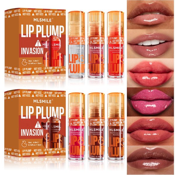 6Colors Plumping Lip Gloss, High Pigment No Sticky Lip Gloss, Hydrating Lip Oil Lip Glaze, Lip Balm For Women, Shining Korean Clear Plumping Lip Gloss, Make Lips Fuller Vegan Lip Makeup(SetA+B)