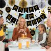YEOCU 40th Birthday Decorations, Happy Birthday Banner with Honeycomb Balls, Gifts Hanging Swirl Streamers, Circle Dots Garland - Happy Birthday Party Decorations for Women Men (Black and Gold, 40th)