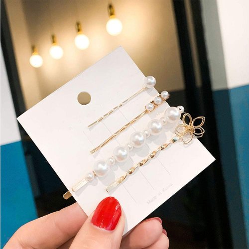 WHITEBRIDGE 12pcs Vintage Pearl Hair Bobby Pins Metallic Flower Barrettes Combination Hair Clips for Women Girls, Shiny Crystal Diamand Bobby Pins