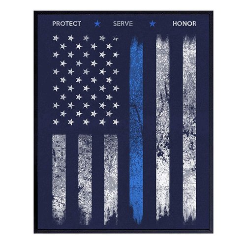 Police Flag Art Print - Rustic Wall Art Poster - Chic Home Decor for Office, Man Cave, Station, Gift for Police Officer, First Responder - 8x10 Photo Unframed