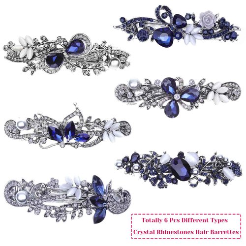 Hair Barrettes for Women, Anezus 6 Pcs Crystal Rhinestones Hair Barrettes Fancy Vintage Spring French Hair Clips for Women Girls Hair Styling Tools Accessories