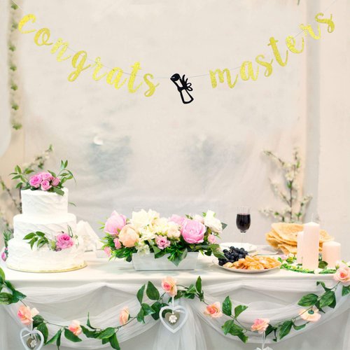 Gold Glitter Congrats Masters Banner - High School/College Graduate Congratulations Hanging Decorating-Congrats Grad Graduation Party Decorations Supplies