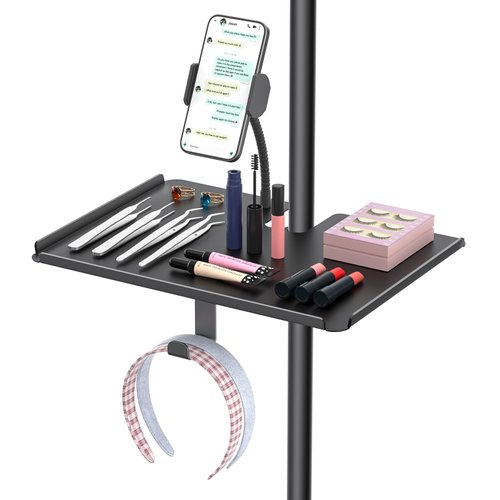 Adjustable Metal Lash Tray Holder for Lash Tech Essentials - Functional Lash Trays Organizer with Phone Holder & Headband Holder Clip on Ring Light for Salon or Homes Use for an Origanized Workspace
