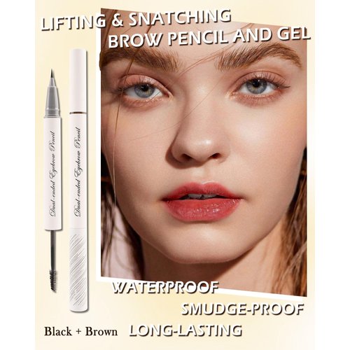 Black Brown Waterproof Eyebrow Pencil and Tinted Brow Gel 2-In-1, Long Lasting Eyebrow Gel Tinted Smudge-Proof,Precision Felt Tip Micro Brow Pen Liquid Eyeliner, Lifting Snatching Eye Makeup for Women