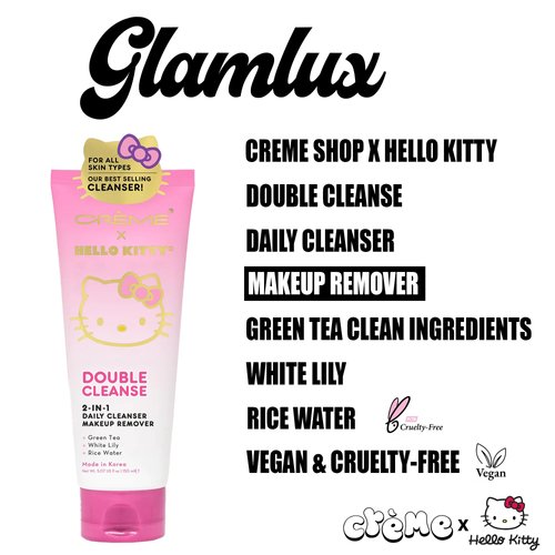 Glam Lux Beauty Bundle The Creme Shop X Hello Kitty Korean Skincare Spa Set 2 in 1 Double Cleanser Daily Cleanser & Makeup Remover & Bling Bling Plush Headband