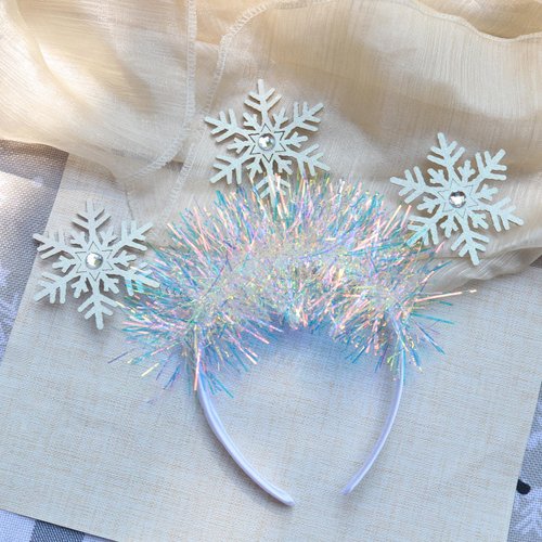 HOXIEYA Christmas Snowflake Headbands Sliver Glitter Christmas Headband Shiny Snow with Tassel Design Hair band for Xmas Winter Holiday Hair Accessories