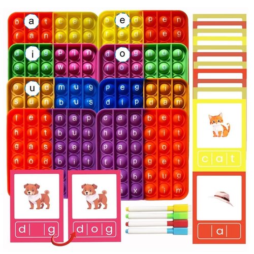 CleCoCenCir CVC Word Games, Word Popper Fidgety Board Sight Words Flash Cards, Phonics Reading Spelling Writing Kindergarten Learning Activity, Sensory Educational Toy Preschool Classroom Must Haves