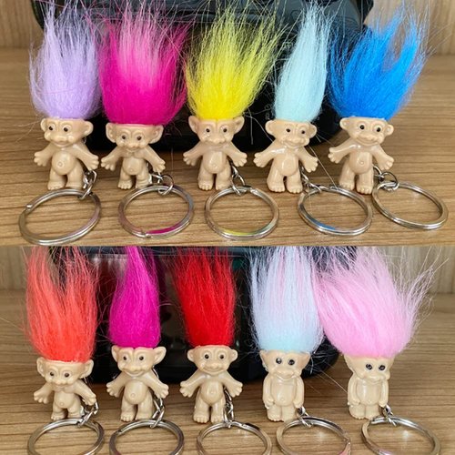Yintlilocn 10Pack Cute TROLL DOLLS Key ring Crazy Colour Hair Figurine Kids Toy Party Decoration Good Luck Dolls Keychain Key holder