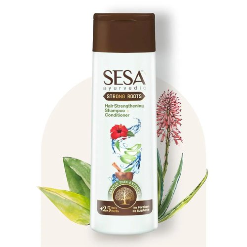 SESA Ayurvedic Strong Roots Hair Shampoo And Conditioner 200Ml Strengthening Roots Nourishes Scalp Paraben & Sulphate Free For Men & Women, 6.76 oz