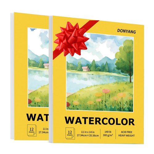11"x14" Watercolor Paper Pad for Christmas, Easter, New Year, Party, Birthdays, Back to School Supplies Gift, Art Supplies for Adults Kids, 2-Pack 12 Sheets Art Sketch Coloring Drawing Book Paper