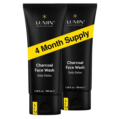 Lumin Men's Charcoal Face Wash, 100ml, 2-Pack - Unclogs Pores, Controls Oil, Prepares Skin for Shaving, Contains Charcoal, Rose Flower Oil & Centella Asiatica