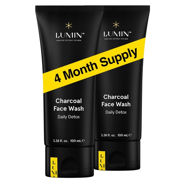 Lumin Men's Charcoal Face Wash, 100ml, 2-Pack - Unclogs Pores, Controls Oil, Prepares Skin for Shaving, Contains Charcoal, Rose Flower Oil & Centella Asiatica