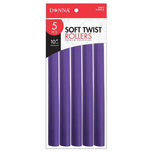 DONNA 10" Soft Twist Rollers Rollers Foam Hair Rollers Hair Curlers Hair Clips for Hairdressing Styling Heatless Hair Curler 7/8"(D) PURPLE 5PCS