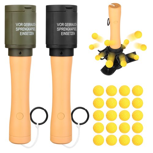 Tactical Toy-Grenade for CS Battle Game,2Pcs Fall Resistant Refillable Fun Impact Pull Ring Grenade Toy with 20 Foam Ammo for 14+ Outdoor Sport
