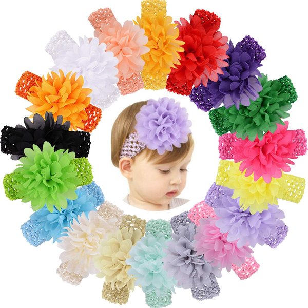 jollybows 18pcs Baby Girls Headband Chiffon Flower Soft Stretchy Hair Band Hair Accessories for Baby Girls Newborns Infants Toddlers and Kids