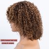 LYOLKSER hair human wigs short curly wig with bangs 100% brazilian virgin human hair no lace front wigs brown highlight 4/27 human wig glueless wig 12 inch