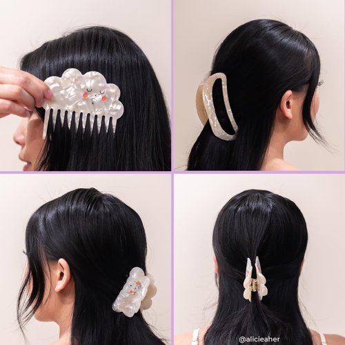 INH Hair Claw Clips & Wide Tooth Comb Set | 1 Cloud Hair Clip, 1 Jumbo Curved Claw Clip, 1 Wide Toothed Comb | Non Slip, Aesthetic & Cute Iridescent Hair Clips & Comb | 3 pc Acetate Hair Accessories