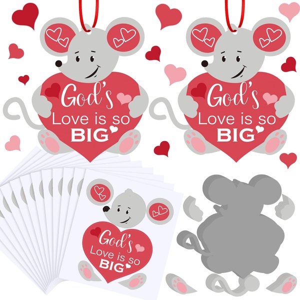 Zhanmai 30 Sets Valentine's Day Mouse DIY Craft Kits for Kids God's Love is So Big Hanging Ornaments Heart Shaped DIY Decorations Religious Crafts for Valentine Sunday School Activities Favor