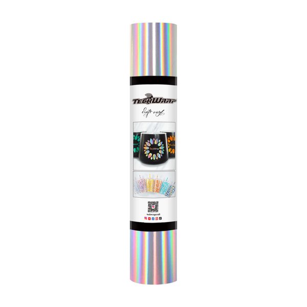 TECKWRAP Holographic Chrome Bubble Free Adhesive Vinyl Permanent Holographic Vinyl with Air Channels 1ftx5ft, for DIY Craft Decal, Silver