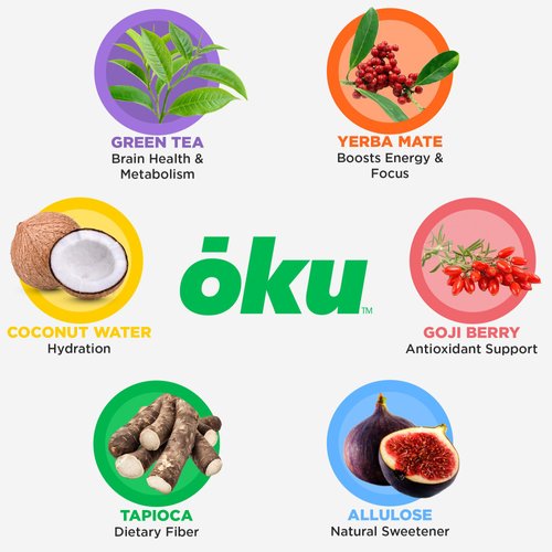 ōku Conscious Energy Gummy Snacks – Natural Caffeine from Green Tea & Yerba Mate, Vegan, Clean Ingredients, Gluten-Free, Focused Energy, Antioxidants & Fiber, Comes in Delicious Flavors