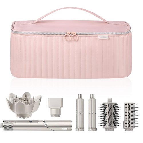 Lexeeco Travel Carrying Case for Hair Dryer Shark Flexstyle Dyson Airwrap Brush Hair Accessories Tools Storage Bag for Revlon Hairdryer Styler Organizer (Pink)