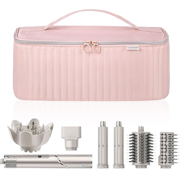Lexeeco Travel Carrying Case for Hair Dryer Shark Flexstyle Dyson Airwrap Brush Hair Accessories Tools Storage Bag for Revlon Hairdryer Styler Organizer (Pink)