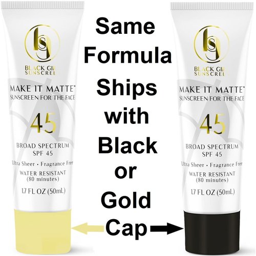 BLACK GIRL SUNSCREEN Make It Matte SPF 45 - Clear Face Sunscreen - No White Residue, Broad Spectrum, Matte Finish, Vegan (Ships with Black or Gold Cap)