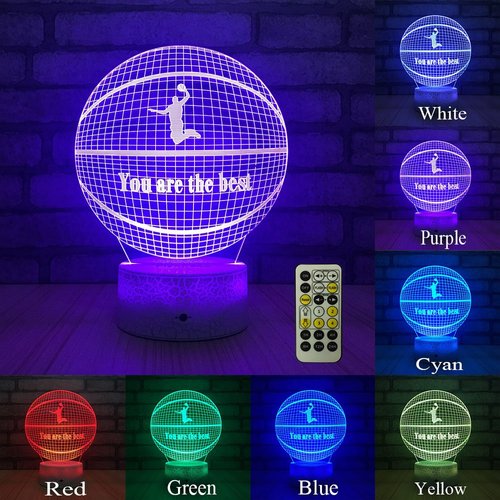 FlyonSea, Basketball Beside 7 Colors Change + Remote Control with Timer Night Light Optical Illusion Lamp As a Gift Ideas for Boys or Kids, Assorted/ Acrylic, Multicolor