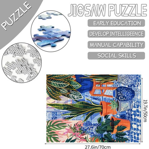 Colorful Potted Plants 1000 Piece Puzzle Featuring Colorful Gardens Illustrations Green Leaves Floral 1000 Piece Puzzle Fun Challenging Unique Gift Vintage Ancient Ceramic Puzzles