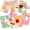 DINESIL 28 Packs Valentine's Kawaii Mochi Squishy Toys with Cards, Mini Squishy Animal Squishies Stress Relief Toy for Kids Valentine Exchange Gifts, Valentine Party Favors