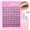 PHKERATA Natural Lash Clusters Kit Invisible Band Eyelash Clusters Wispy Lash Extension Kit C Curl DIY Cluster Eyelash Extension Kit Individual Lashes with Lash Glue Bond and Seal Tweezers, 8-16mm