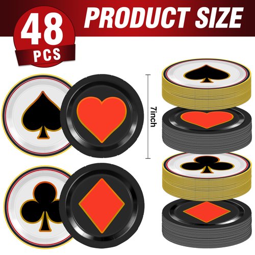 ITTEBISS 48Pcs Casino Party Supplies 7" Casino Plates Casino Theme Party Decorations Disposable Plates Las Vegas Party Decorations Poker Paper Plates for Birthday Party Supplies Casino Night