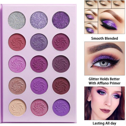 Afflano Purple Eyeshadow Palette Makeup Matte Glitter, Highly Pigmented Pink Eye Makeup Pallet, Dream Purple Pink Dark Red Violet Cute Bright Shimmer Travel Eyeshadow Pallet for Girl Women