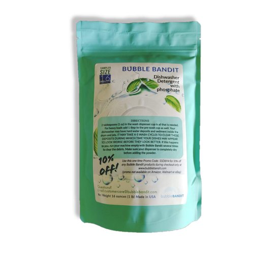 Bubble Bandit Dishwasher Detergent with Phosphates. Sampler Size Bag -16 wash cycles (1 lb)