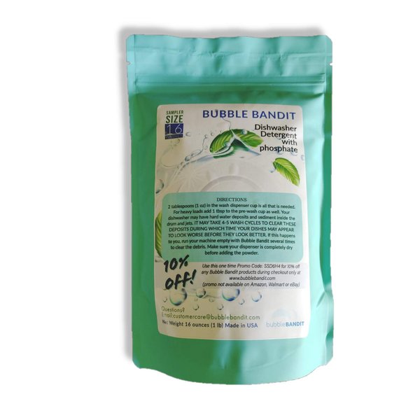 Bubble Bandit Dishwasher Detergent with Phosphates. Sampler Size Bag -16 wash cycles (1 lb)