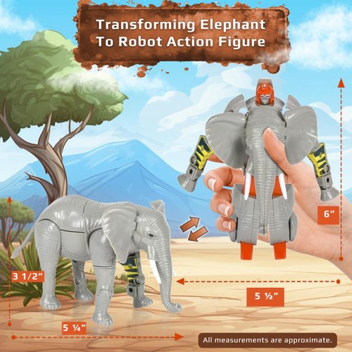 4" Elephant Jungle Animal Toys Small – Transforming Action Figure – Changes from a Detailed Animal Toy to a Unique Robot Toy in Seconds – Great Gift for Both Girls and Boys (4" Elephant)