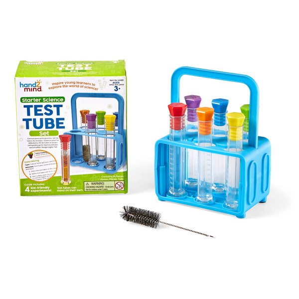 hand2mind Starter Science Test Tube Set, Flat Bottom Test Tubes, Science Lab for Kids, Test Tube Rack, Science Supplies,Test Tubes with Lids, Science Experiments, Science Kits for Kids (Six Tubes)