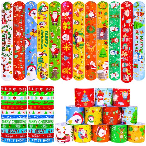 MGparty 72pcs Christmas Slap Bracelets Silicone Bracelets Bulk Party Favors Toys for Kids Xmas Party Favors Christmas Stocking Stuffers Gifts Goodie Bag Stuffers