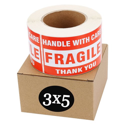 SJPACK Fragile Stickers 3'' x 5'' 1 Roll 500 Labels Fragile - Handle with Care - Thank You Shipping Labels Stickers (500 Labels/Roll)
