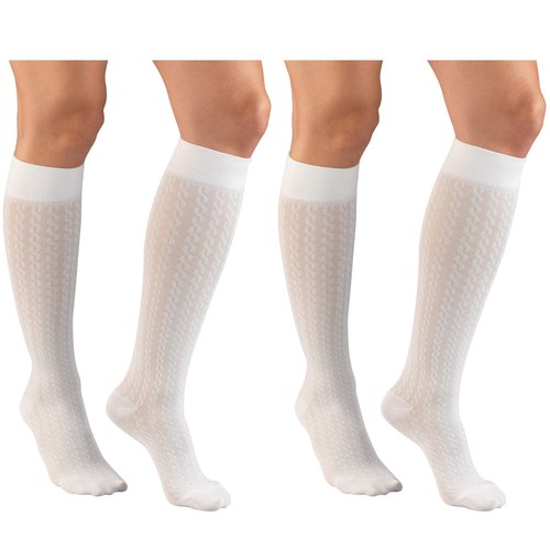 Truform Women's 15-20 mmHg Compression Dress Socks with Cable Pattern, White, Medium (Pack of 2)