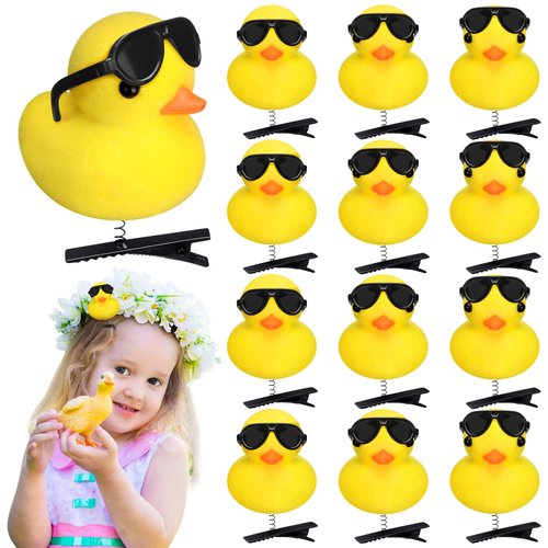 Croknit 12 Pcs Yellow Duck Hairpin Sunglasses Clip Kawaii Cartoon Duck Hair Accessories Decorative Duck Hair Clips for Adults and Children for Home School Party Props(Sunglasses Style)