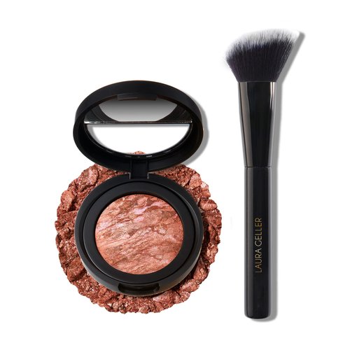 LAURA GELLER NEW YORK Baked Blush-n-Brighten Marbleized Blush + Angled Blush Brush (05 Sunswept, 47mm)