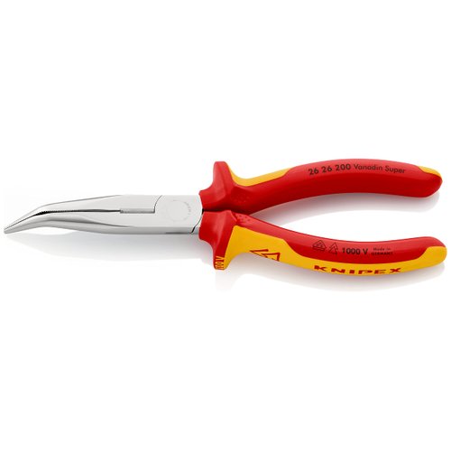 KNIPEX Tools - Long Nose Pliers With Cutter, 40 Degree Angled, 1000V Insulated (2626200), Multi, 8