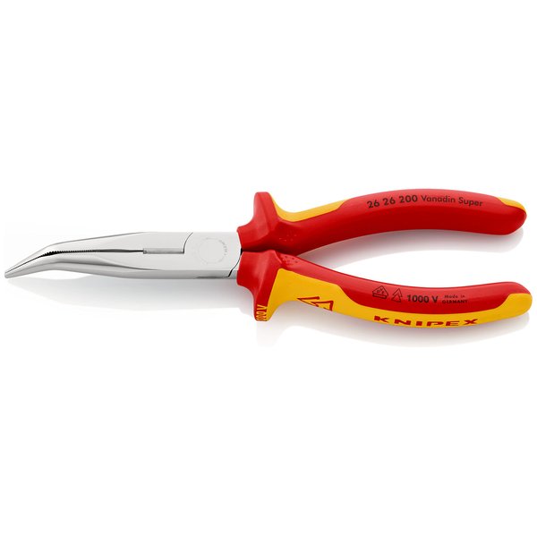 KNIPEX Tools - Long Nose Pliers With Cutter, 40 Degree Angled, 1000V Insulated (2626200), Multi, 8