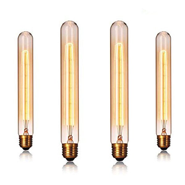 Edearkar E26/E27 Base, T10/T30 Tubular Vintage Edison Light Bulbs 25W T185 110V Dimmable T30 Antique Incandescent Light Bulb T30 Antique Filament Light Bulb, Pack of 4