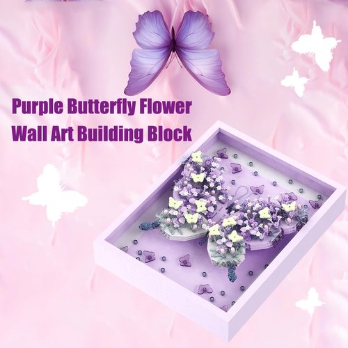 BDYDT Wall Art Purple Butterfly Flower Building Blocks Set; A Wall Decor Set for Adults Who Love Creative Hobbies(2000+ Pieces) Toys Gifts for Kid and Adult