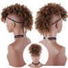 Aisaide High Puff Afro Ponytail Drawstring,Short Curly Ponytail Extension,Mohawk Kinky Synthetic Hair Bun with Bangs,Wrap Updo Clip in Hair Extensions with Six Clips and Two Comb